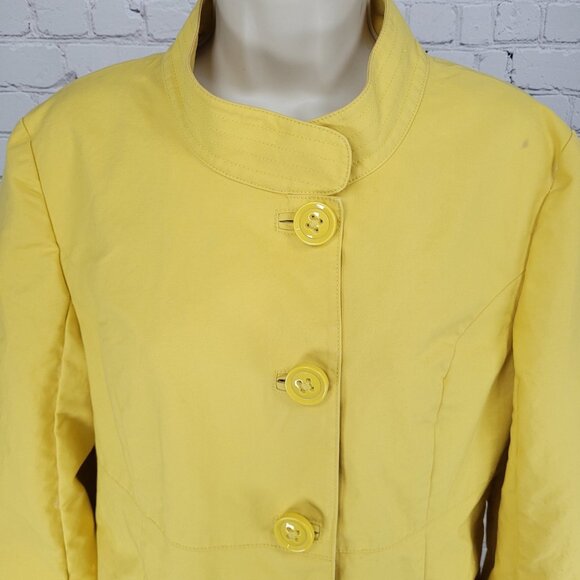 Talbots Yellow 100% Cotton Buttoned Pleated Back Pockets Lined Jacket Size 14 - Picture 11 of 16